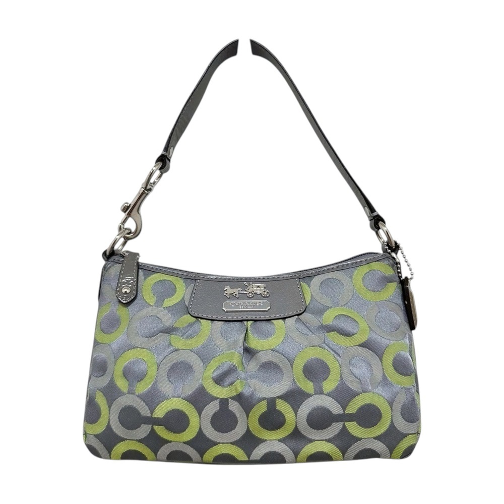 Coach Madison Demi Pouch‎ Op Art Graphite Grey Lime Green Leather 42907